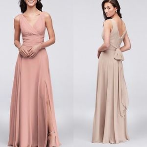 Long Chiffon Surplice Tank Bridesmaid Dress